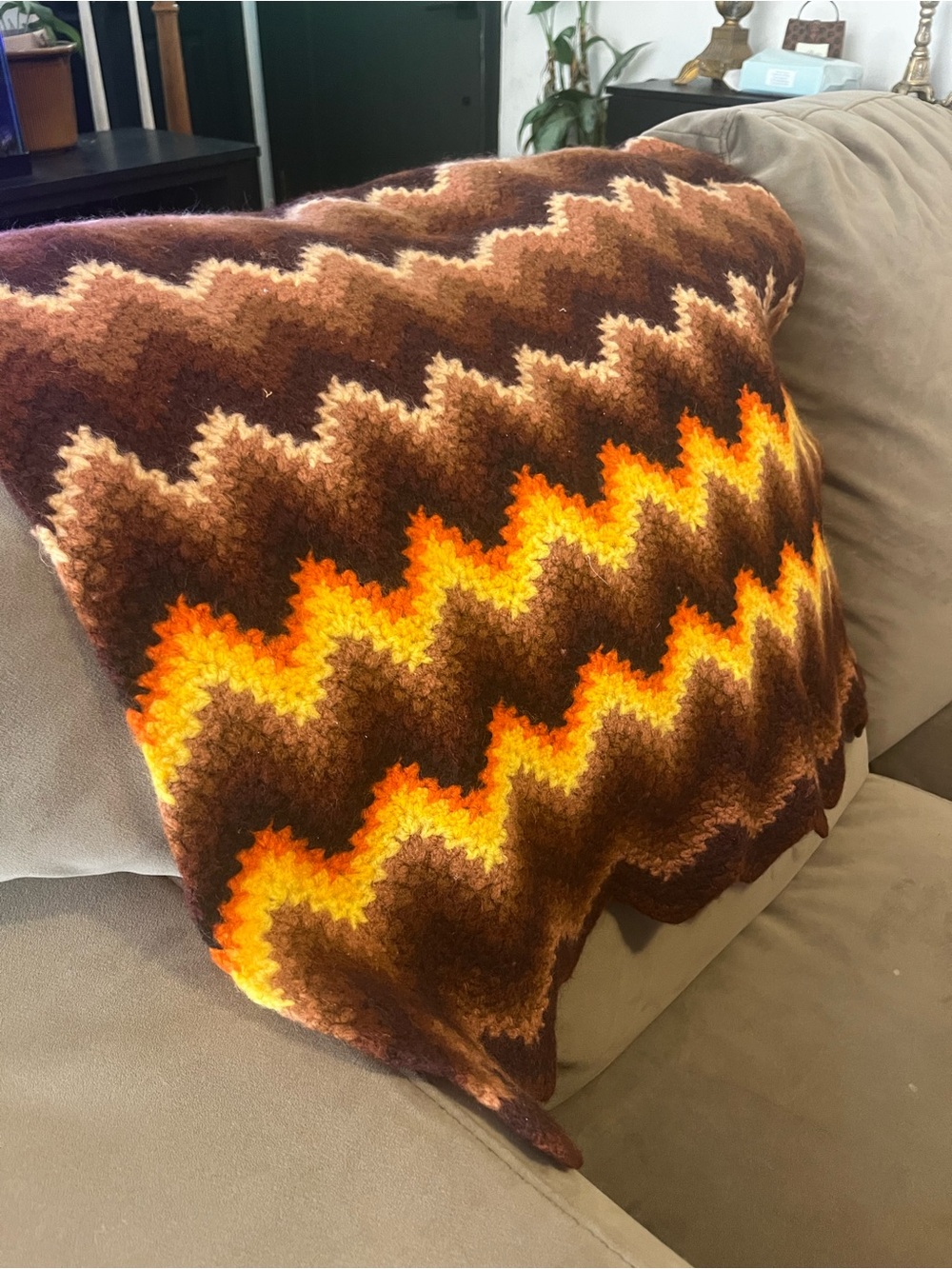 Vintage MCM Handmade Crochet Knit Small Throw Blanket